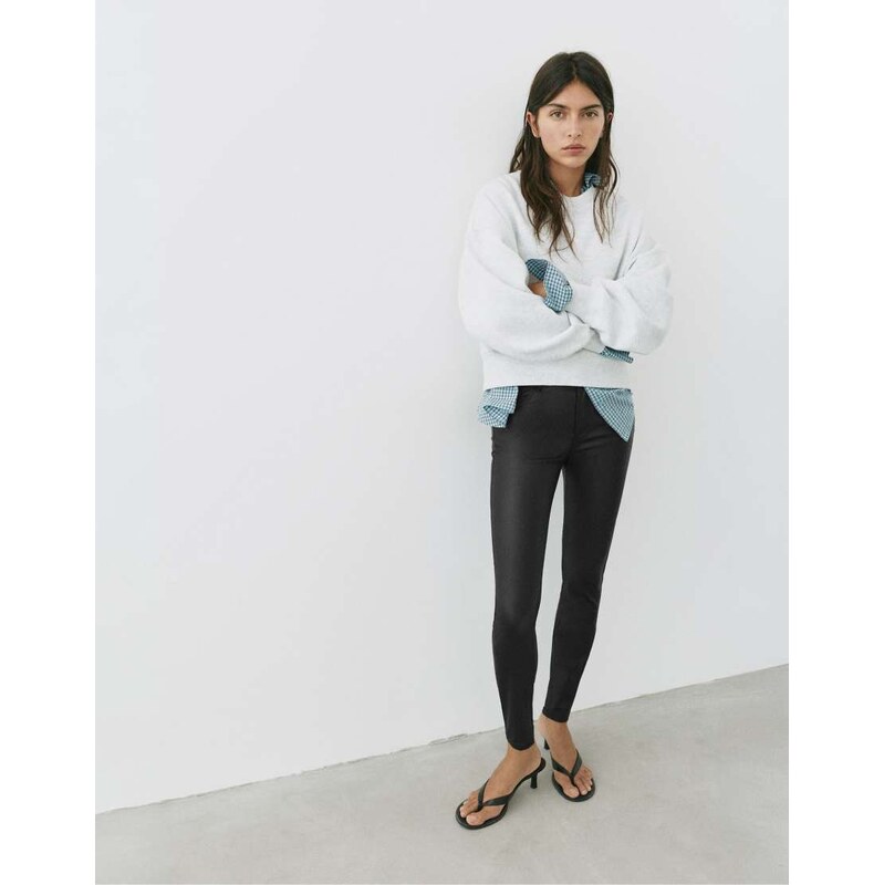 Pull&Bear Leather effect skinny trousers in black