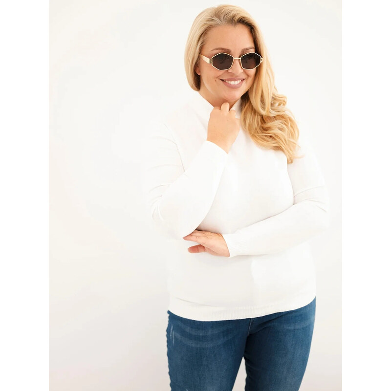 K-Fashion Dámský svetr Plus Size z viskózy s rolákem ecru