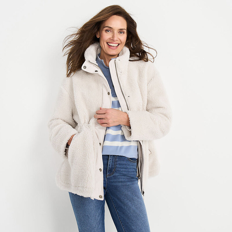 Cinch-waist Sherpa Fleece Jacket, Women, size: M, petite, Misc,