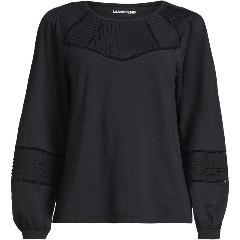 Long Sleeve Slub Cotton Pintuck Blouse, Women, size: L, regular,