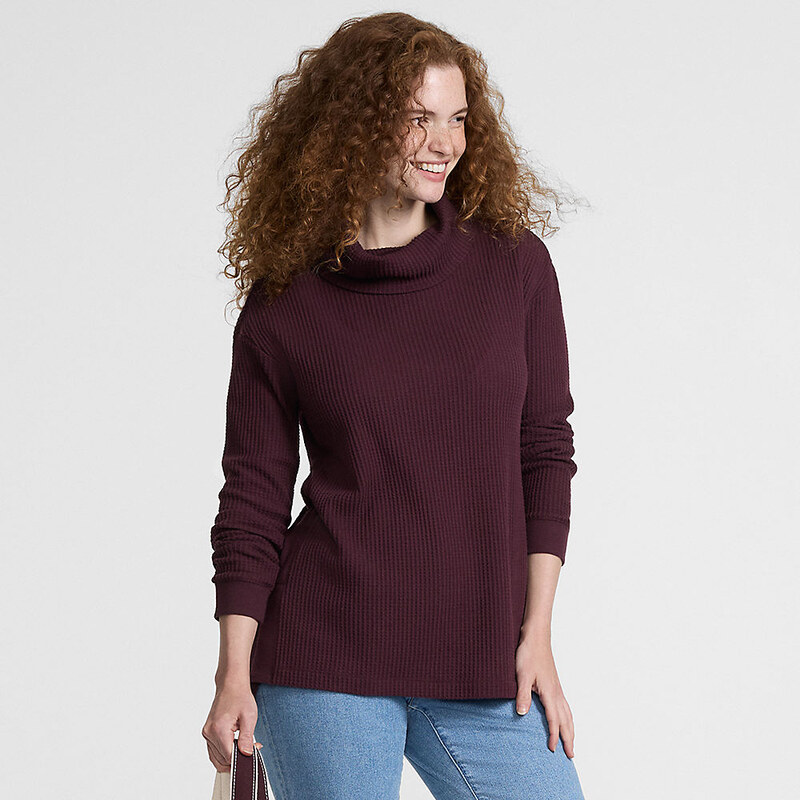 Long Sleeve Cowl Neck Waffle Tunic, Women, size: XL, regular,