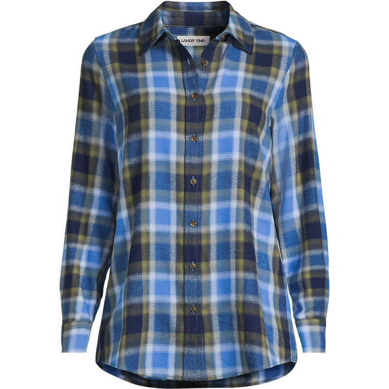 Long Sleeve Flannel Boyfriend Shirt, Women, size: 2X, plus, Blue