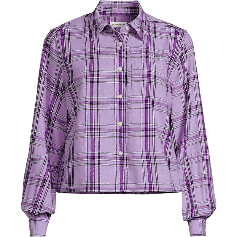 Cropped Flannel Shirt, Women, size: 1X, plus, Purple, Cotton, by