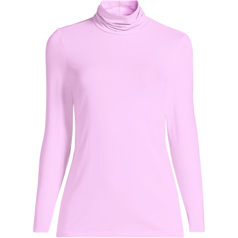 Cotton-modal Roll Neck Top, Women, size: L, petite, Purple,