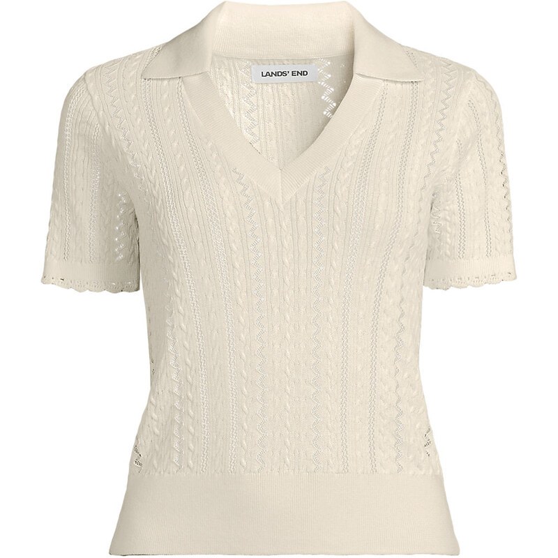 Short Sleeve Cotton Pointelle Knit Polo, Women, size: 3X, plus,
