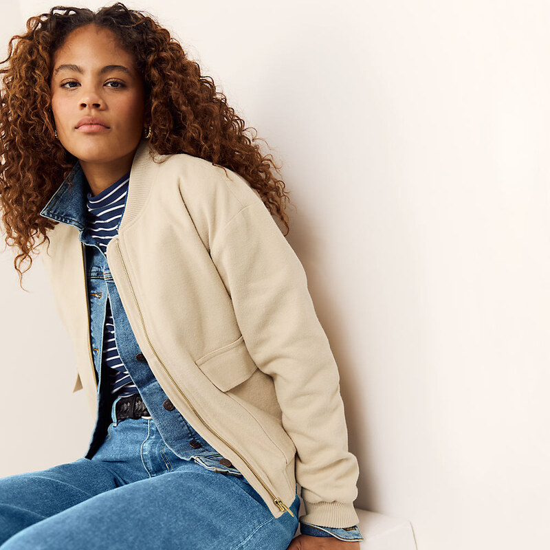 Twill Bomber Jacket, Women, size: L, regular, Ivory, Cotton, by