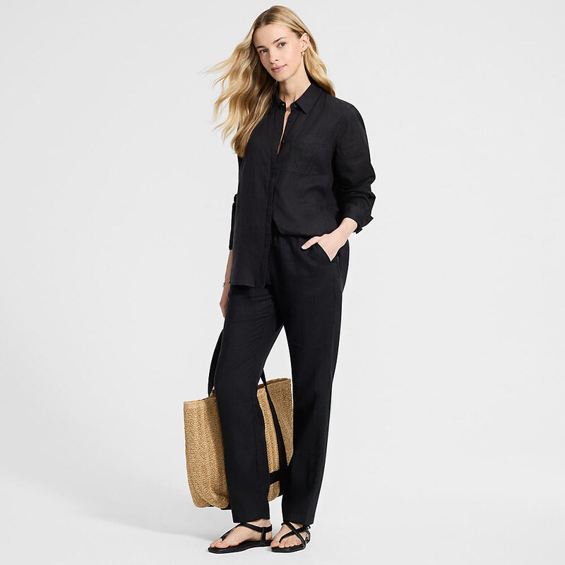 Premium Pure Linen Relaxed Tapered Pull-On Trousers, Women, size