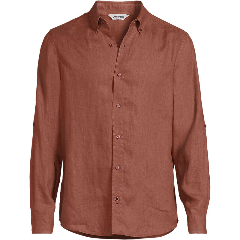 Premium Pure Roll Sleeve Linen Shirt, Men, size: L, regular,