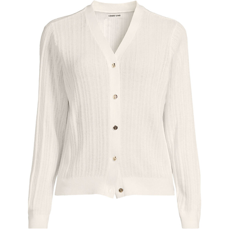Silk Blend Rib Knit V-Neck Cardigan, Women, size: M, petite,