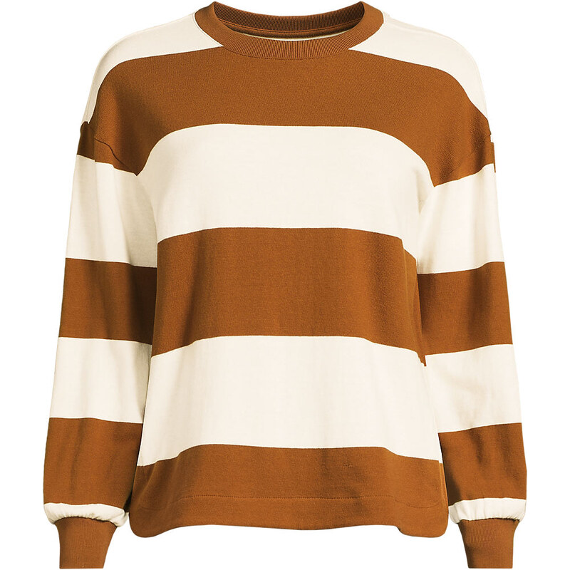 Long Sleeve Mariner Crew Neck Top, Women, size: 3X, plus, Brown,