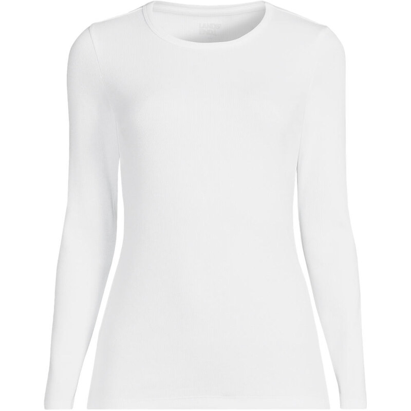 Womens Long Sleeve Micro Rib Top, Women, size: 3X, plus, White,
