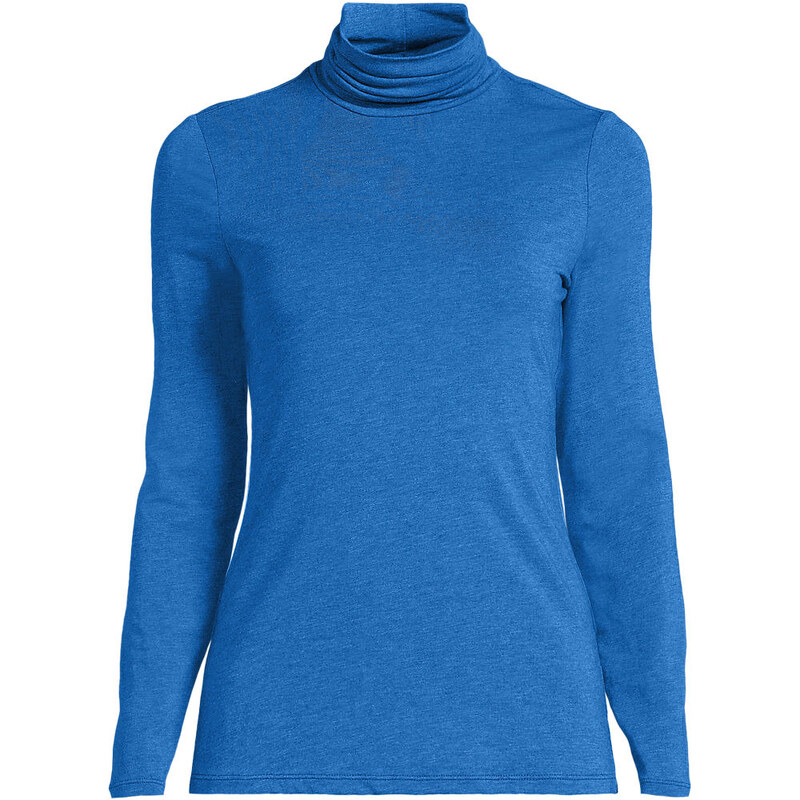 Cotton-modal Roll Neck Top, Women, size: S, petite, Blue, Cotton