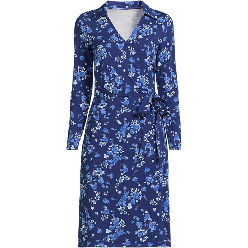 Cotton Modal Wrap Dress, Women, size: S, petite, Blue, Cotton