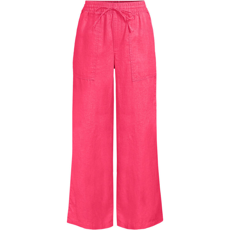 Cropped Wide Leg Pull-on Linen Trousers, Women, size: S, regular