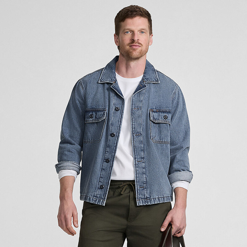 Denim Utility Shacket, Men, size: S, regular, Blue, Cotton, by