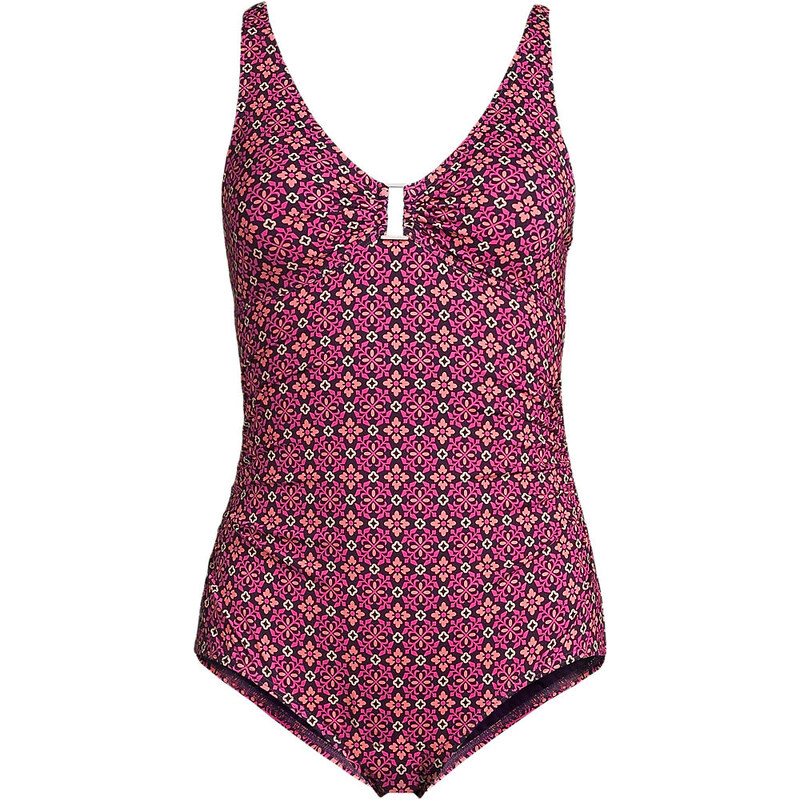Ring-front V-neck Swimsuit, Women, size: 10, regular, Purple,