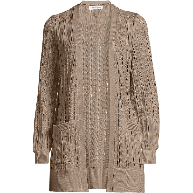 Soft Drape Linen Blend Long Pointelle Cardigan, Women, size: M,
