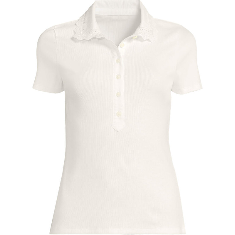 Micro Rib Polo With Woven Collar, Women, size: S, regular, Ivory