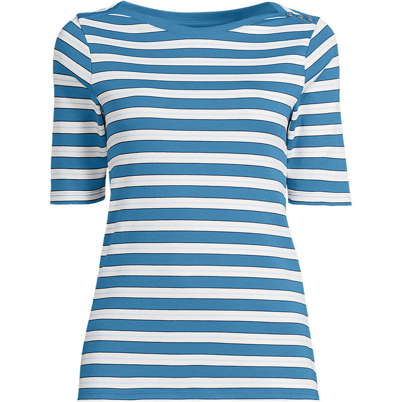 Supima Cotton Boat Neck Elbow Sleeve Top, Women, size: L,
