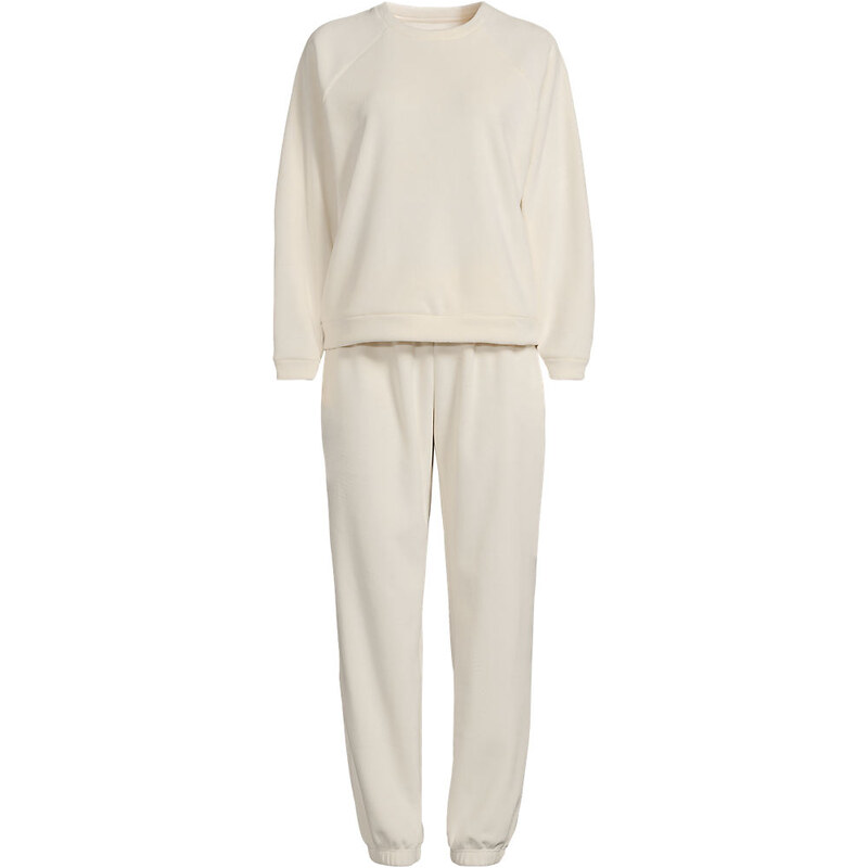 Ribbed Velour Lounge Set, Women, size: 1X, plus, Ivory,