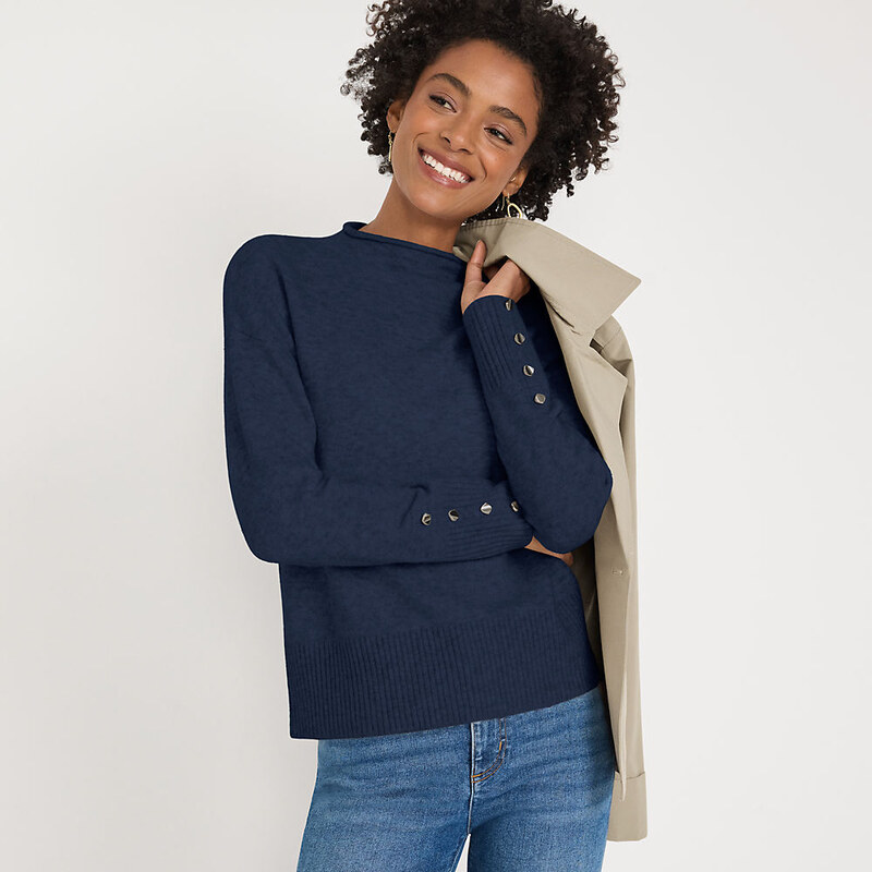 Soft Touch Button Cuff Jumper, Women, size: S, petite, Blue,
