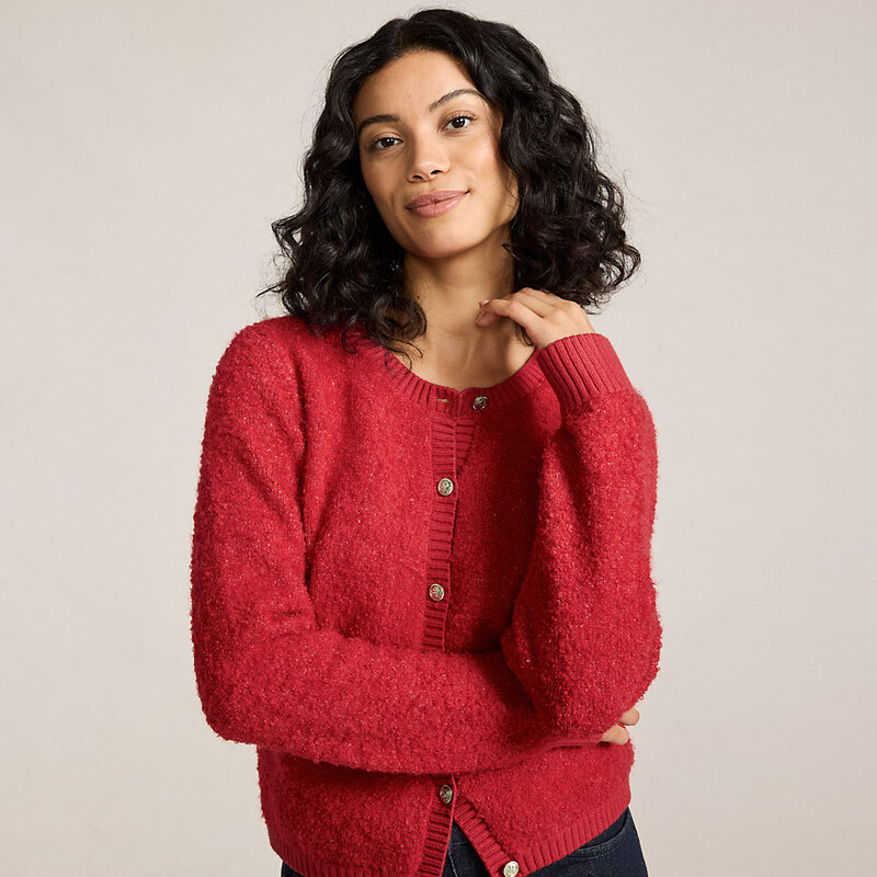 Bouclé Buttoned Cardigan, Women, size: L, regular, Red, Wool