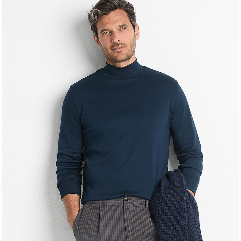 Supima Jersey Polo Neck, Men, size: M, regular, Blue, Cotton, by