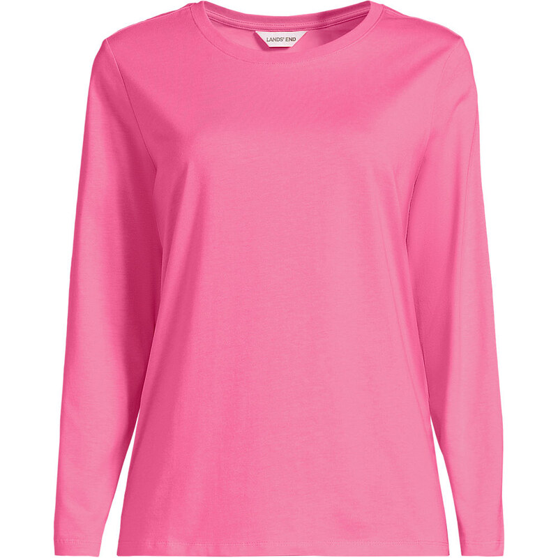 Long Sleeve Supima Cotton Crew Neck Top, Women, size: XS, petite