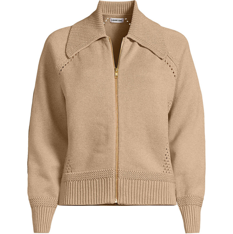Drifter Cotton Zip-Up Cardigan with Large Collar, Women, size: