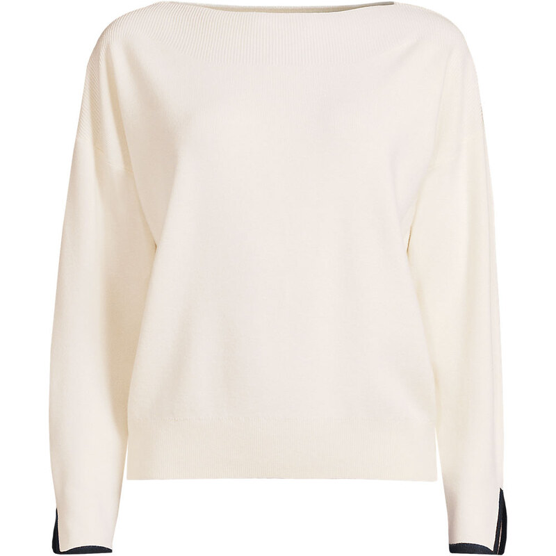 Fine-Knit Boat-Neck Sweater, Women, size: L, petite, Ivory,