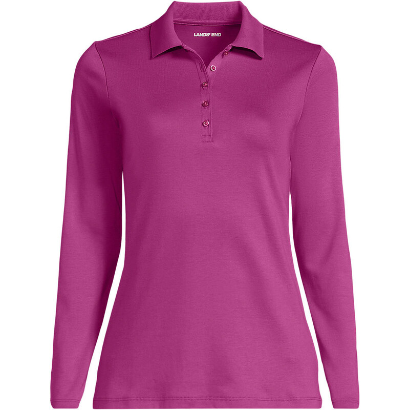 Long Sleeve Supima Cotton Polo Shirt, Women, size: 1X, plus,