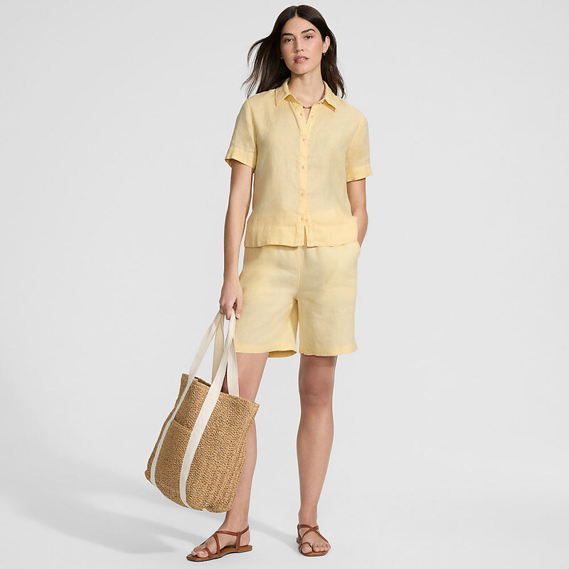 Premium Pure Linen Short Sleeve Shirt, Women, size: S, regular,