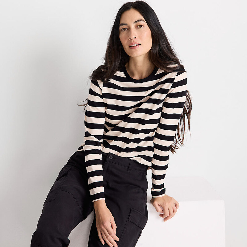 Long Sleeve Supima Cotton Crew Neck Top, Women, size: S, regular