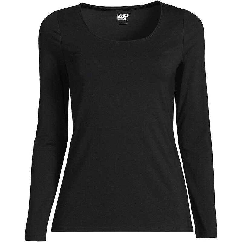 Cotton Modal Scoop Neck Top, Women, size: S, petite, Black,