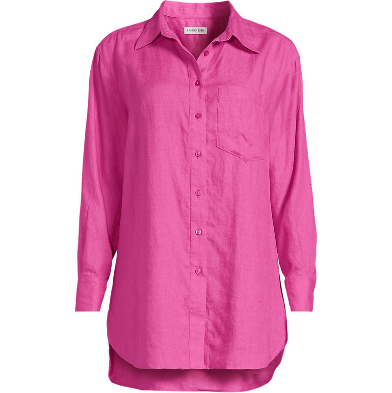 Premium Pure Linen Oversized Shirt, Women, size: L, petite, Pink