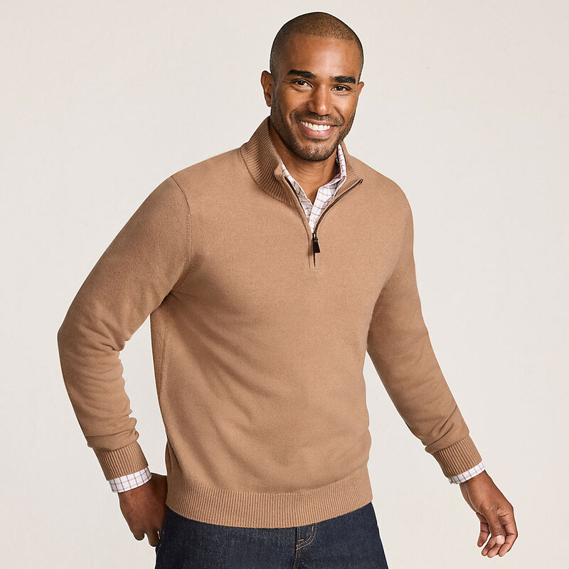 Quarter Zip Cashmere Jumper, Men, size: XL, regular, Brown,