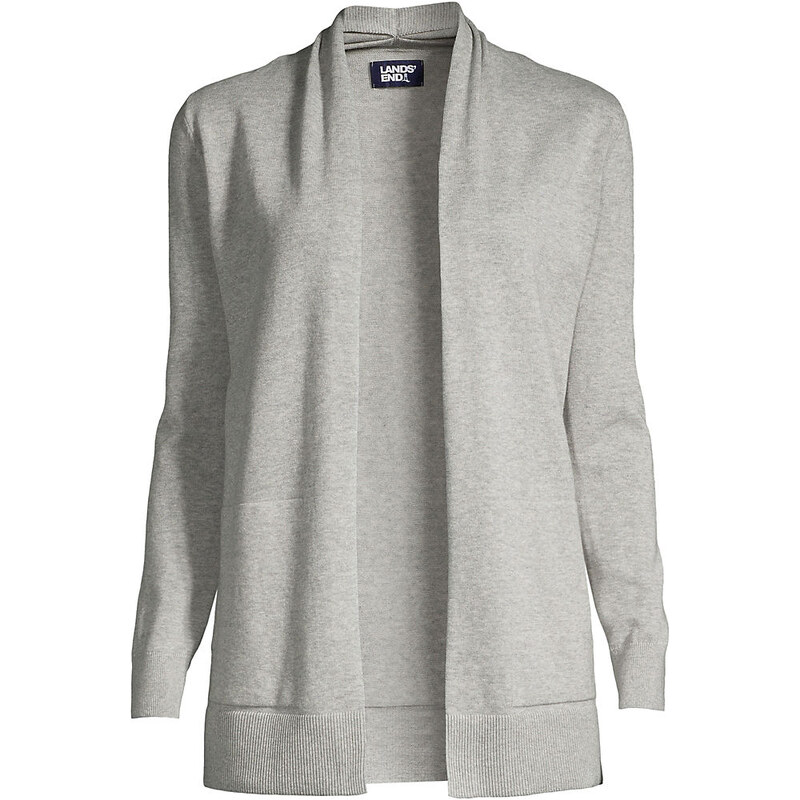 Long Sleeve Open Cardigan, Women, size: 1X, plus, Grey, Cotton,