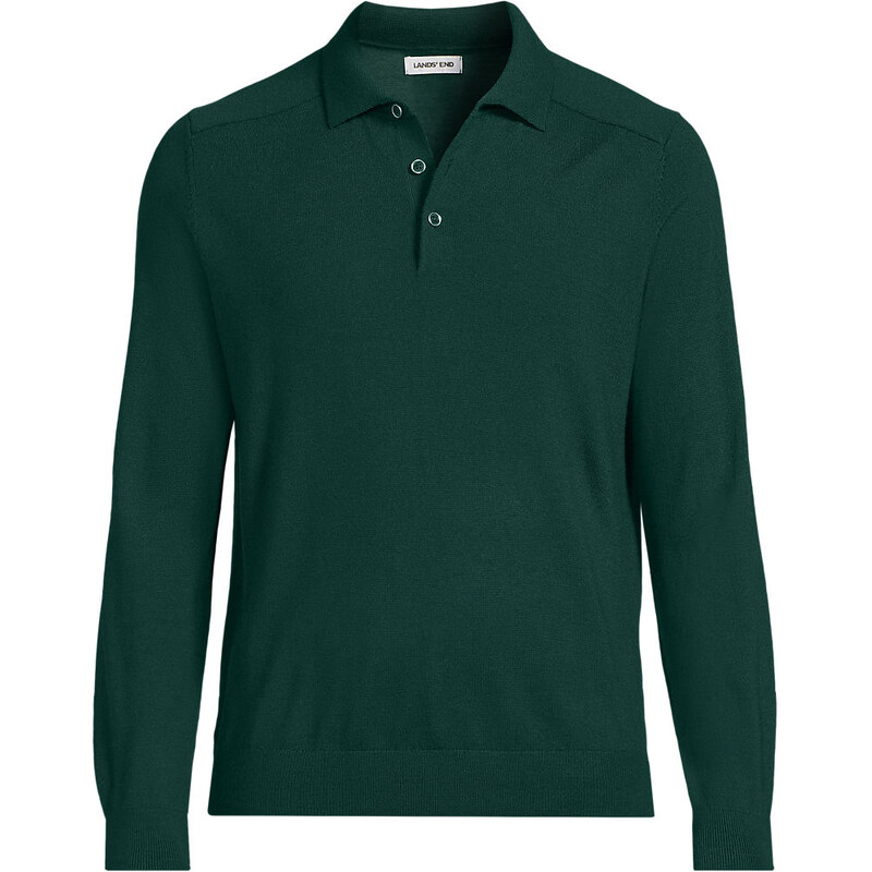 Merino Wool Polo Sweater Top, Men, size: S, regular, Green, Wool