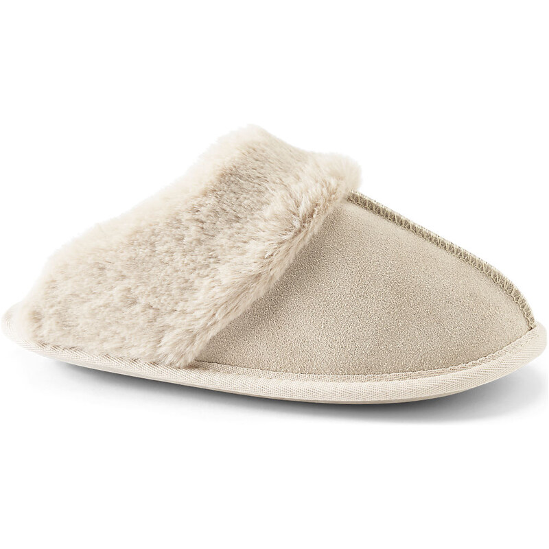 Suede Mule Slippers, Women, size: M, regular, Ivory, Polyester,