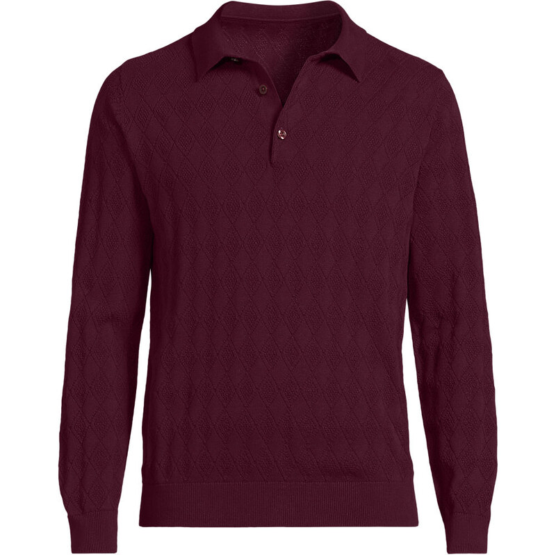 Fine Knit Gauge Polo Top, Men, size: L, regular, Red, Cotton, by