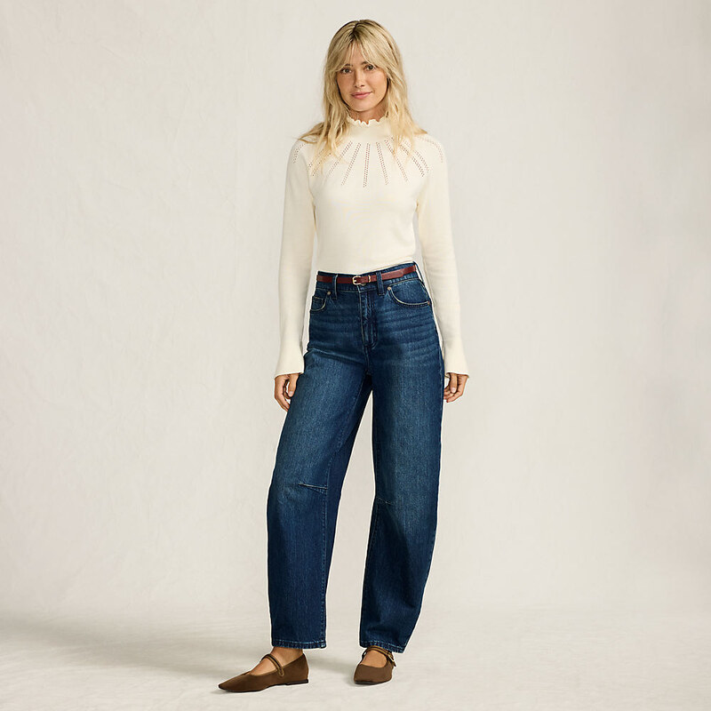 Soft Denim Relaxed Barrel Jeans, Mid Rise, Women, size: 8,
