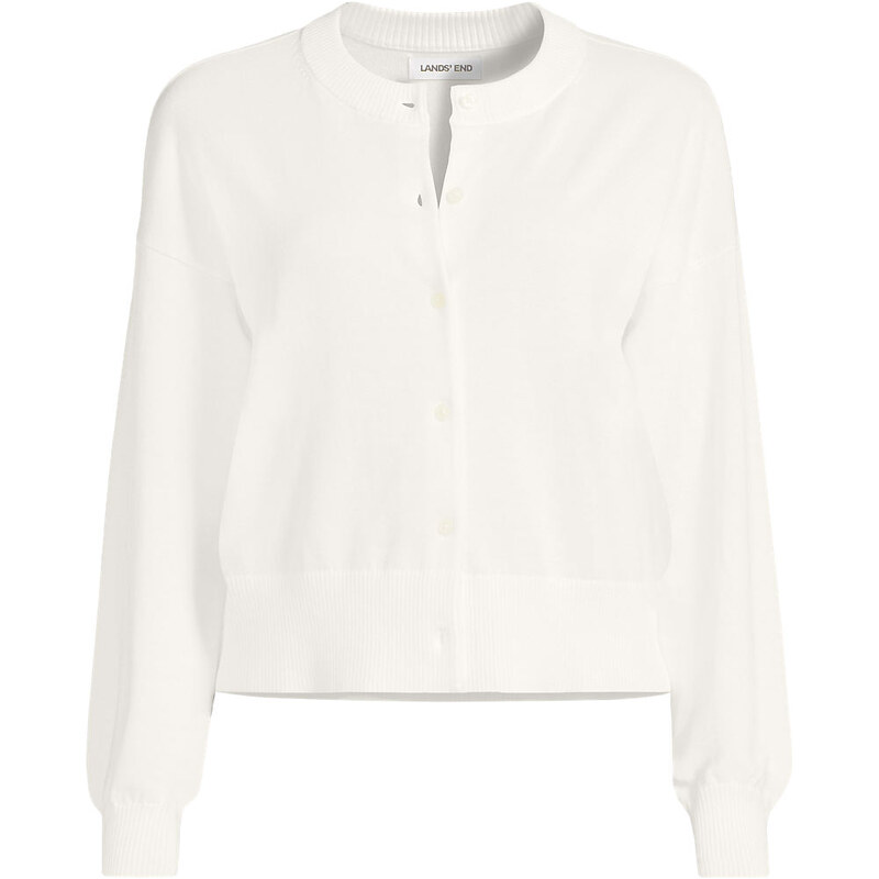 Fine Gauge Cropped Cotton Cardigan, Women, size: 3X, plus, Ivory