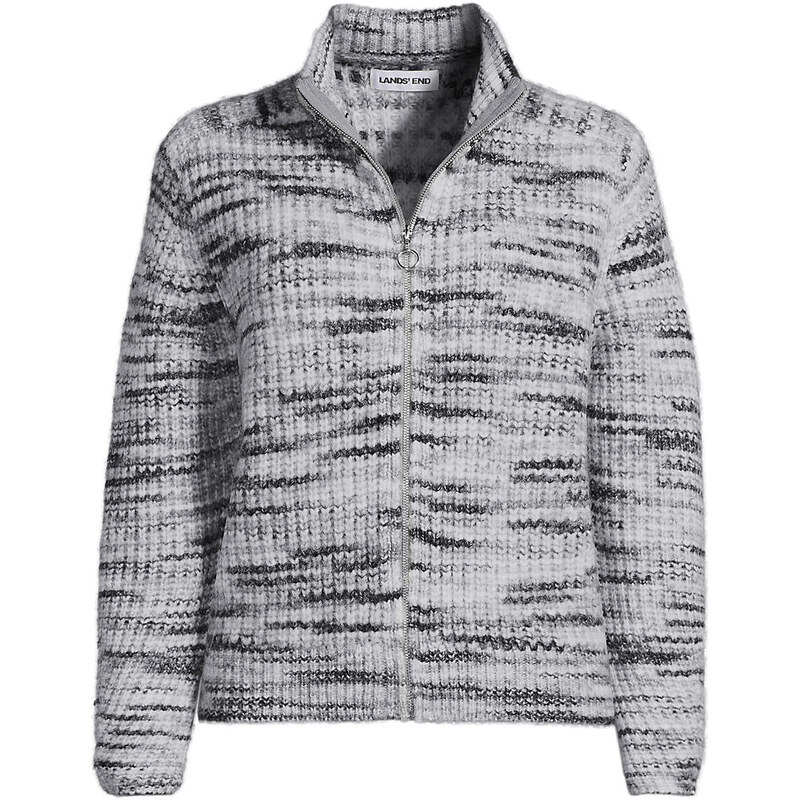 Knitted Zip Cardigan, Women, size: L, regular, Grey, Wool
