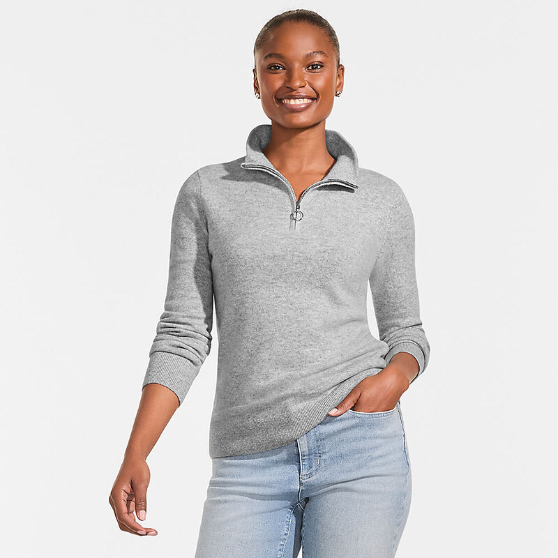 Cashmere Quarter Zip Jumper, Women, size: S, regular, Grey,