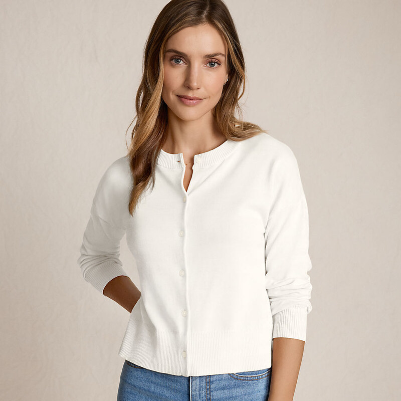 Fine Gauge Cropped Cotton Cardigan, Women, size: L, regular,