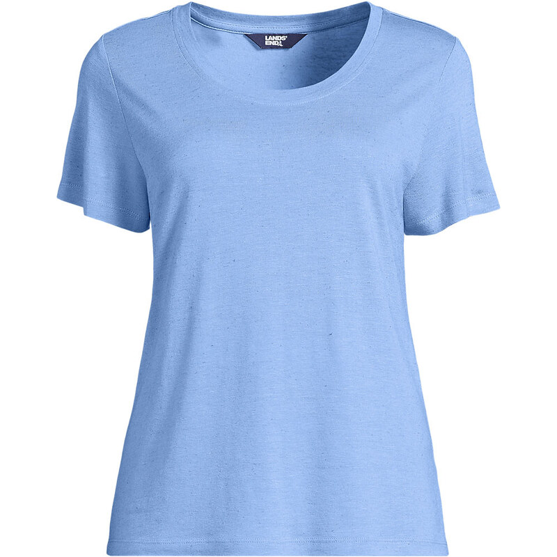 Linen Blend T-shirt, Women, size: S, petite, Blue, by Lands End