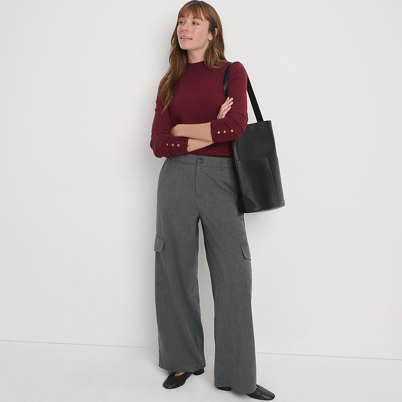 Wide Leg Brushed Twill Cargo Trousers, Women, size: S, regular,