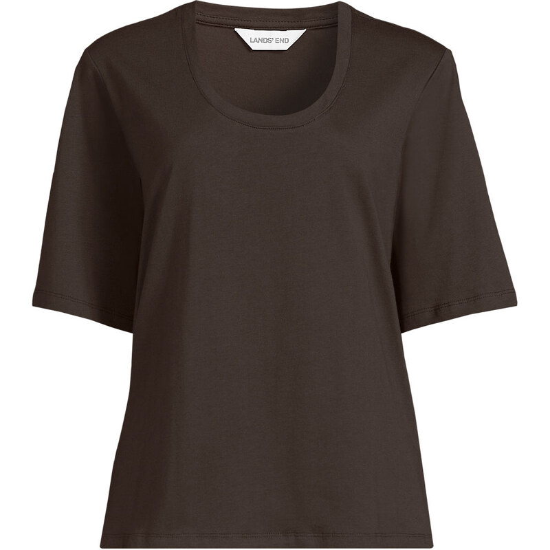 Supima Scoop Neck Tee, Women, size: S, petite, Brown, Cotton, by