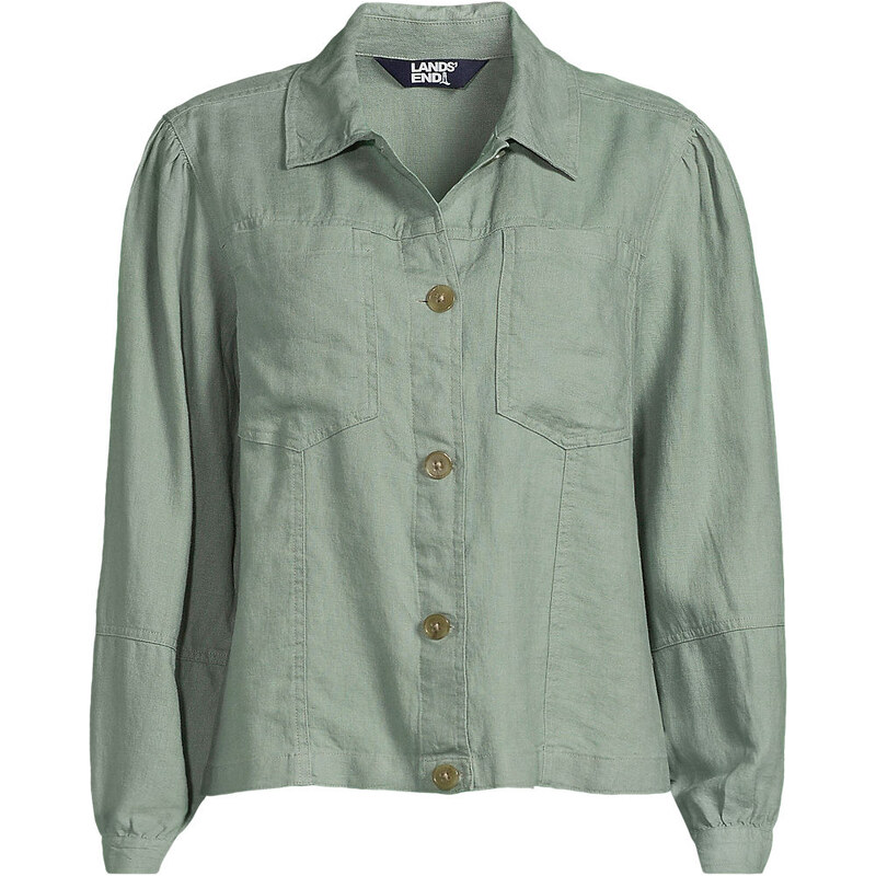 Premium Pure Linen Shirt Jacket, Women, size: L, regular, Green,