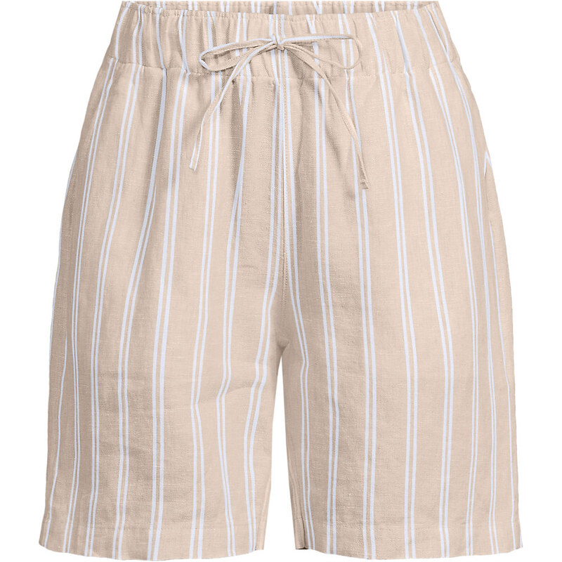 Premium Pure Linen Pull-On Shorts, Women, size: 1X, plus, Ivory,